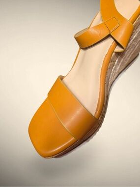 Women’s Orange Leather Espadrille Wedge Sandals